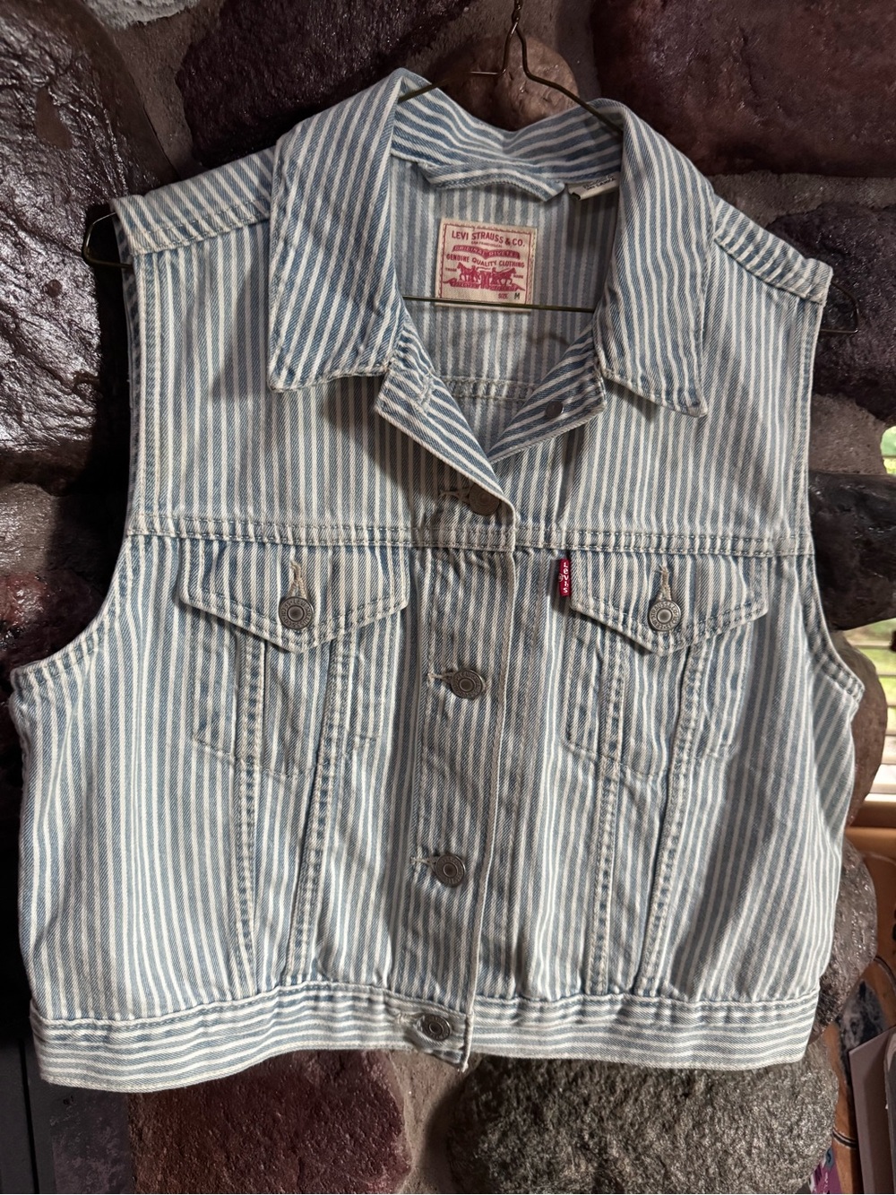 Levi's Blue and White Striped Denim Vest